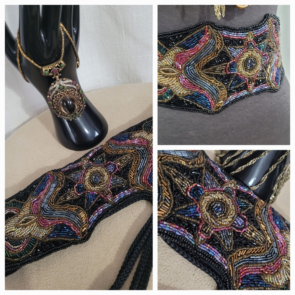 Elegant Beaded Black Waist Belt - Picture 9 of 12